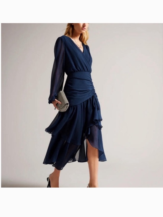 Ted Baker Dresses & Skirts - Ted Baker Navy ruched Georgette Midi Dress Kiali midi occasion size 0